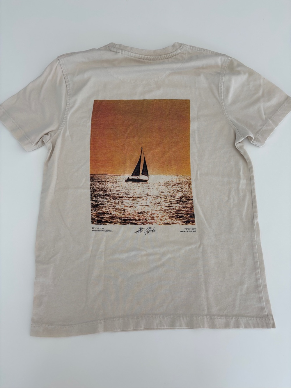 Kids Denim and flower art studio Beige Graphic Sailboat T-Shirt